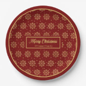 Assiettes En Carton Custom Holiday Paper Plates Red Gold Monogram (Devant)