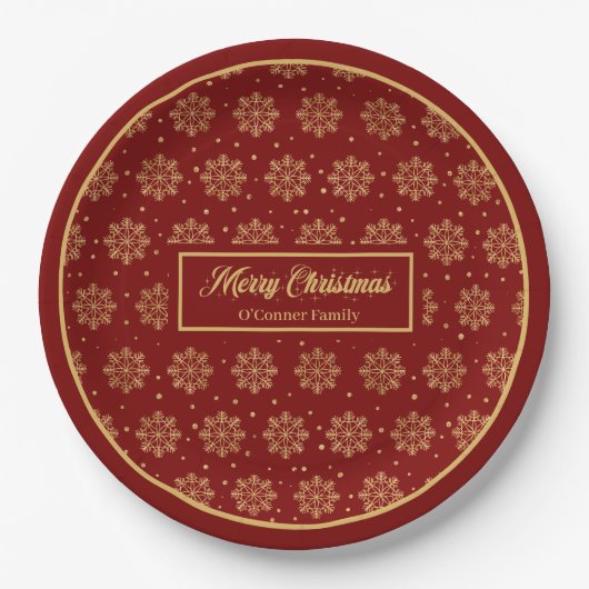 Assiettes En Carton Custom Holiday Paper Plates Red Gold Monogram (Devant)