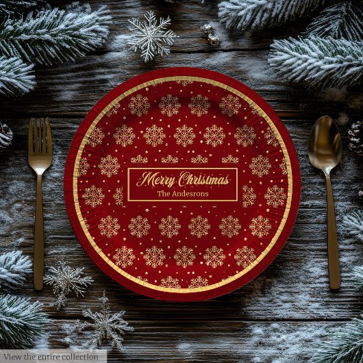 Assiettes En Carton Custom Holiday Paper Plates Red Gold Monogram