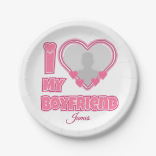 Assiettes En Carton Custom I Love My Boyfriend - Ajouter photo et nom