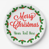 Assiettes En Carton Custom Joyeux Noël Holly Berry (Devant)
