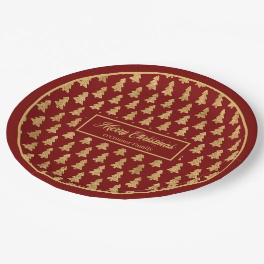 Assiettes En Carton Custom Name Paper Plates Elegant Red Gold Trees (Angle)