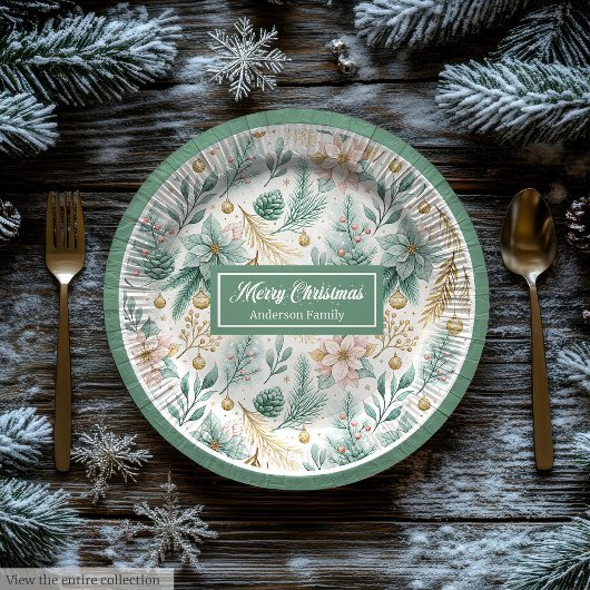 Assiettes En Carton Custom Name Paper Plates White Poinsettia Holiday