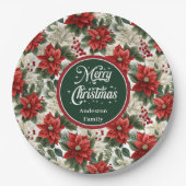 Assiettes En Carton Custom Name Red Poinsettia Christmas Party Plates  (Devant)