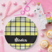 Assiettes En Carton Custom name yellow plaid (Fête)