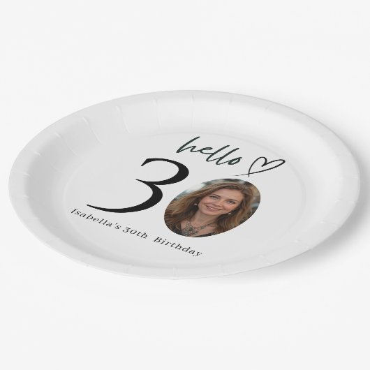 Assiettes En Carton Custom Photo 30th Birthday Party Plates (Angle)