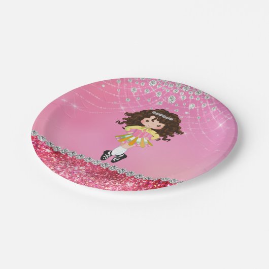 Assiettes En Carton Custom Pink Glam Irish Dance Brunette (Angle)