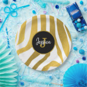 Assiettes En Carton Customisé Faux Gold Zebra Print Stripes Motif (Fête)