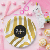 Assiettes En Carton Customisé Faux Gold Zebra Print Stripes Motif (Fête)