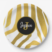Assiettes En Carton Customisé Faux Gold Zebra Print Stripes Motif (Devant)