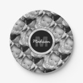 Assiettes En Carton Customisez votre motif photo noir blanc Monogramme (Devant)