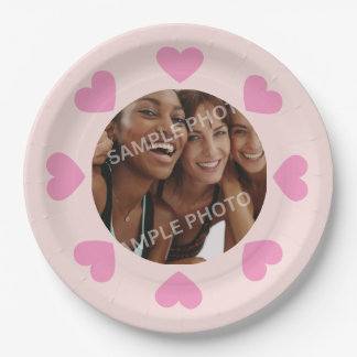 Assiettes En Carton Customizable Pink Heart Photo Paper Plates