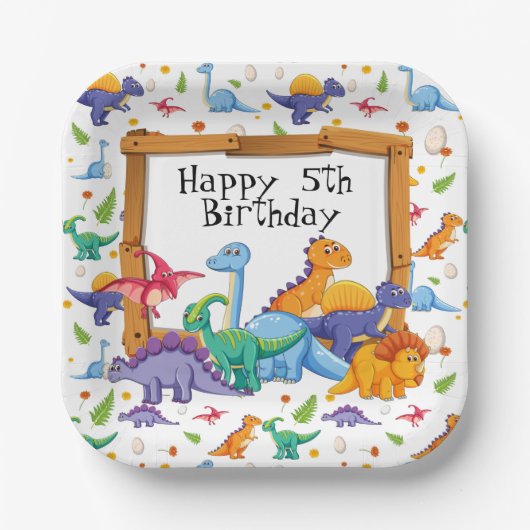 Assiettes En Carton Customize Age Dinosaur Birthday (Recto)
