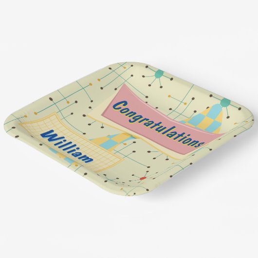 Assiettes En Carton Customize Congratulations Retro (Angulaire)