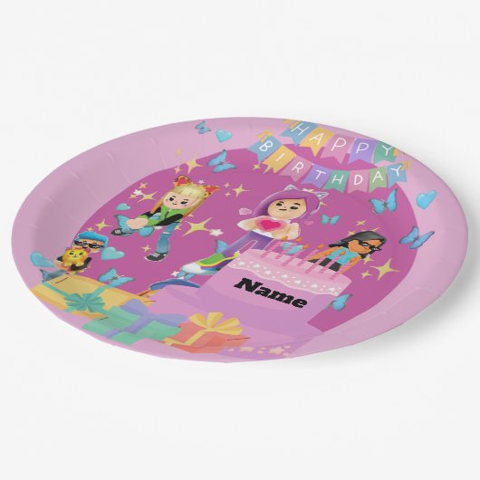 Assiettes En Carton Customized PKXD Style Happy Birthday Paper Plate (Angle)