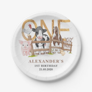 Assiettes En Carton Cute 1er anniversaire Animaux de ferme Barnyard En