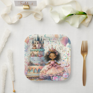 Assiettes En Carton Cute Africaine Américaine Princesse Pink Castle Ca