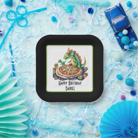 Assiettes En Carton Cute ajouter nom pizza dinosaur fête (Fête)