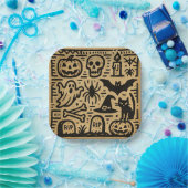 Assiettes En Carton Cute ancient hieroglyph pumpkin and bat Halloween (Fête)