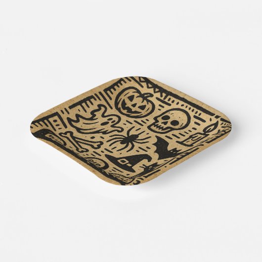 Assiettes En Carton Cute ancient hieroglyph pumpkin and bat Halloween (Angulaire)