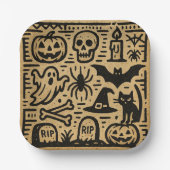 Assiettes En Carton Cute ancient hieroglyph pumpkin and bat Halloween (Recto)