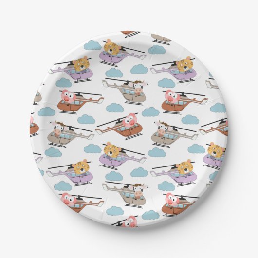 Assiettes En Carton Cute Animals In Helicopter Pattern (Devant)