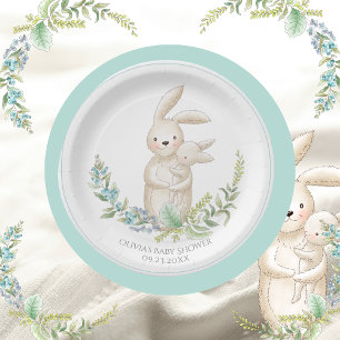 Assiettes En Carton Cute Animaux Bunny Baby shower vert personnalisé