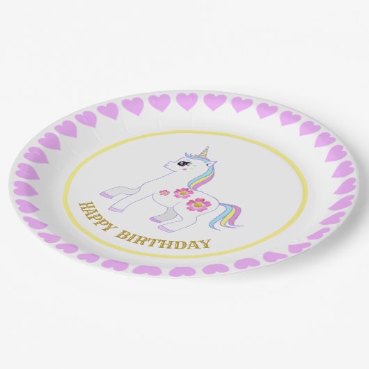 Assiettes En Carton Cute Anniversaire Unicorn (Angle)