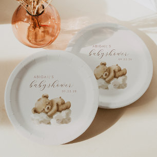 Assiettes En Carton Cute Aquarelle Baby shower Ours Teddy