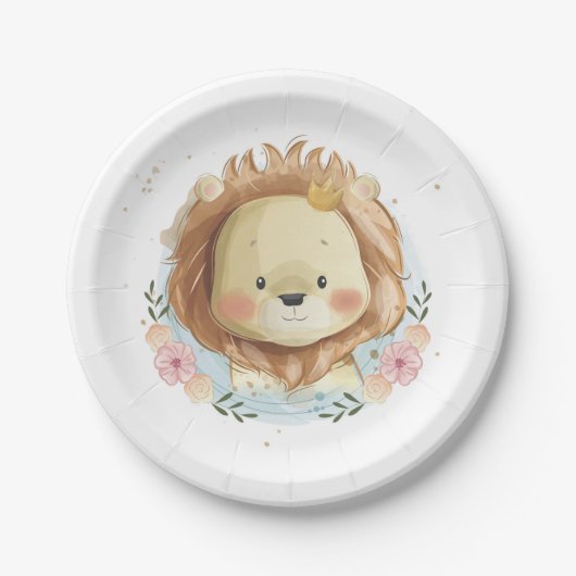 Assiettes En Carton Cute Aquarelle Bébé Lion plaque papier (Devant)