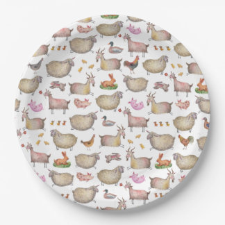 Assiettes En Carton Cute Aquarelle ferme Grange Animaux Motif