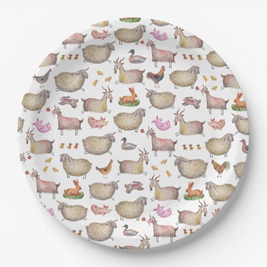 Assiettes En Carton Cute Aquarelle ferme Grange Animaux Motif (Devant)