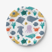 Assiettes En Carton Cute Aquarelle Océan Animaux Motif (Devant)