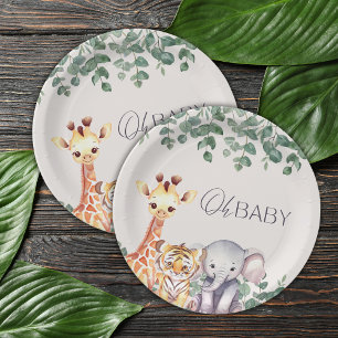 Assiettes En Carton Cute Aquarelle Safari Animaux Baby shower
