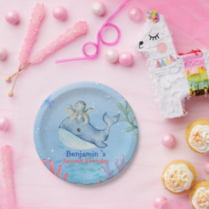 Assiettes En Carton Cute arc-en-ciel poulpe Poisson de baleine Fête d'