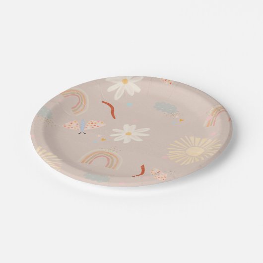 Assiettes En Carton Cute Arc-en-ciel rose plaque papier d'anniversaire (Angle)