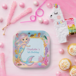 Assiettes En Carton Cute arc-en-ciel sirène poisson hippocampe étoile