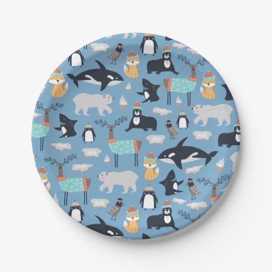 Assiettes En Carton Cute Arctic Animaux Motif sans couture (Devant)
