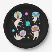 Assiettes En Carton Cute astronaute Animaux flottant dans l'espace (Devant)