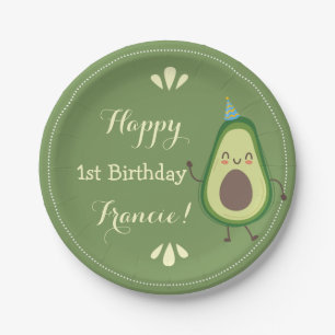 Assiettes En Carton Cute Avocado Personnaliser Coloré 1er Anniversair