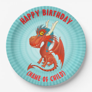 Assiettes En Carton Cute Baby Dragon Plaque d'anniversaire