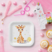 Assiettes En Carton Cute Baby Giraffe Carré Plaque en papier (Fête)