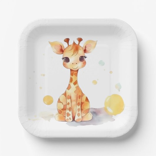 Assiettes En Carton Cute Baby Giraffe Carré Plaque en papier (Recto)