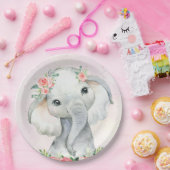 Assiettes En Carton Cute Baby Girl Elephant Baby shower Plaque en papi (Fête)