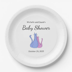 Assiettes En Carton Cute Baby shower Chat Twins Bleu rose