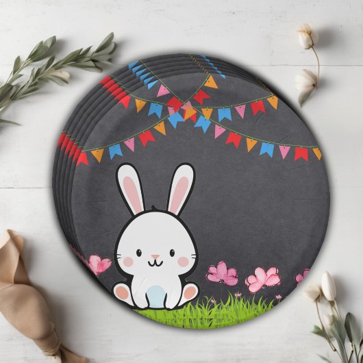 Assiettes En Carton Cute Baby shower de lapin en tableau blanc