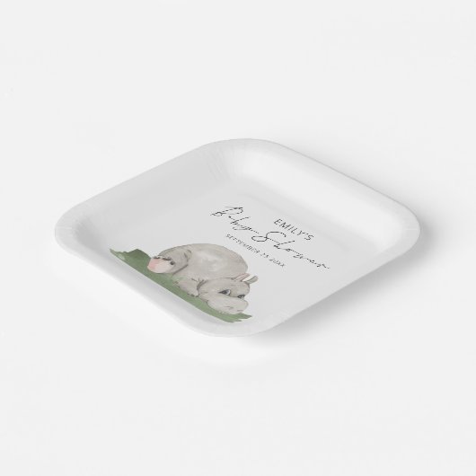 Assiettes En Carton Cute Baby shower Hippo (Angulaire)