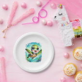 Assiettes En Carton Cute Baby Turtle nage dans l'océan (Fête)