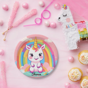 Assiettes En Carton Cute Baby Unicorn Arc-en-ciel