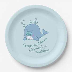 Assiettes En Carton Cute baleine Baby shower Kawaii Boy Blue